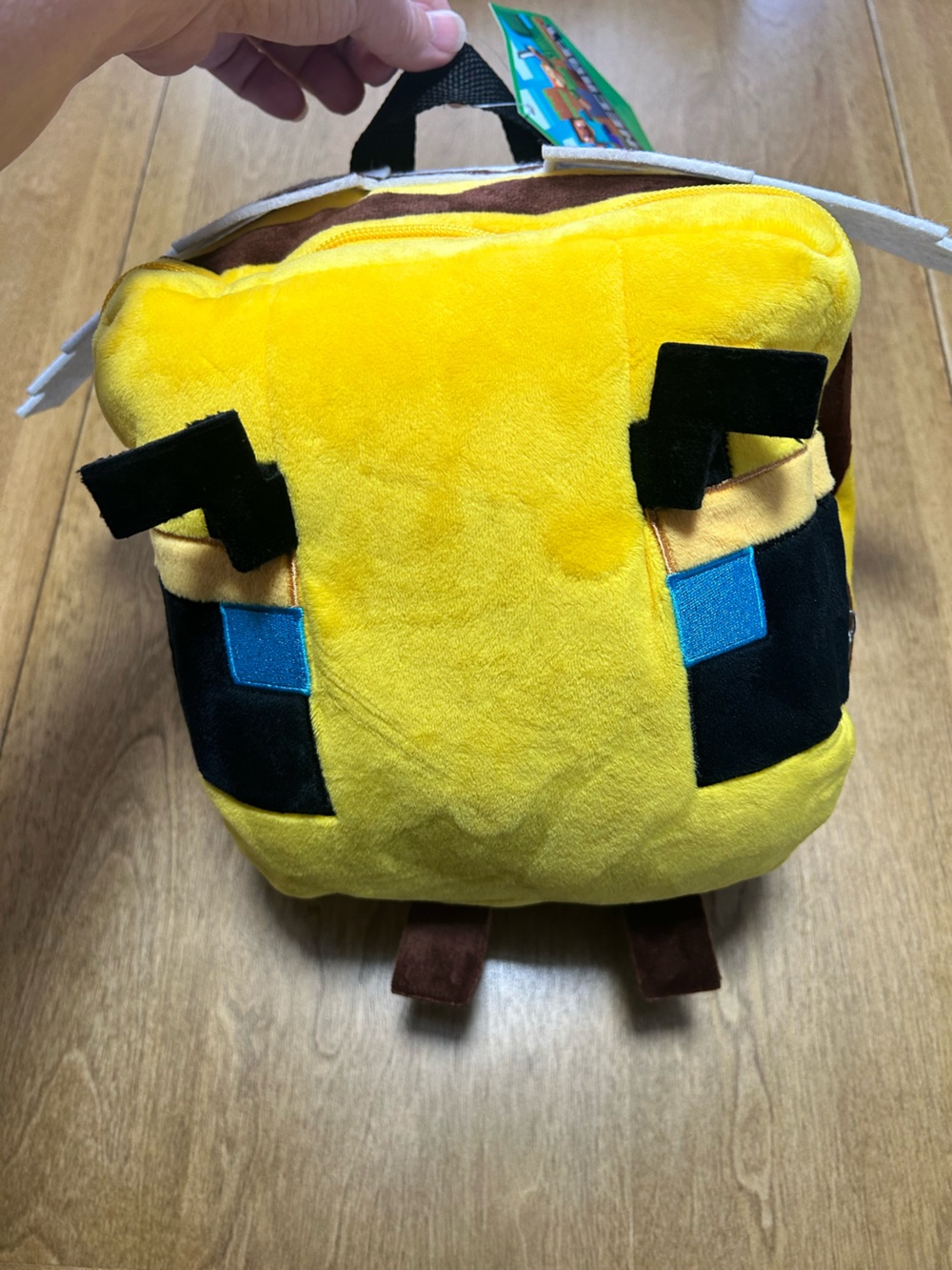 Yellow Plush Minecraft Bee Backpack with Pixel-Style Face